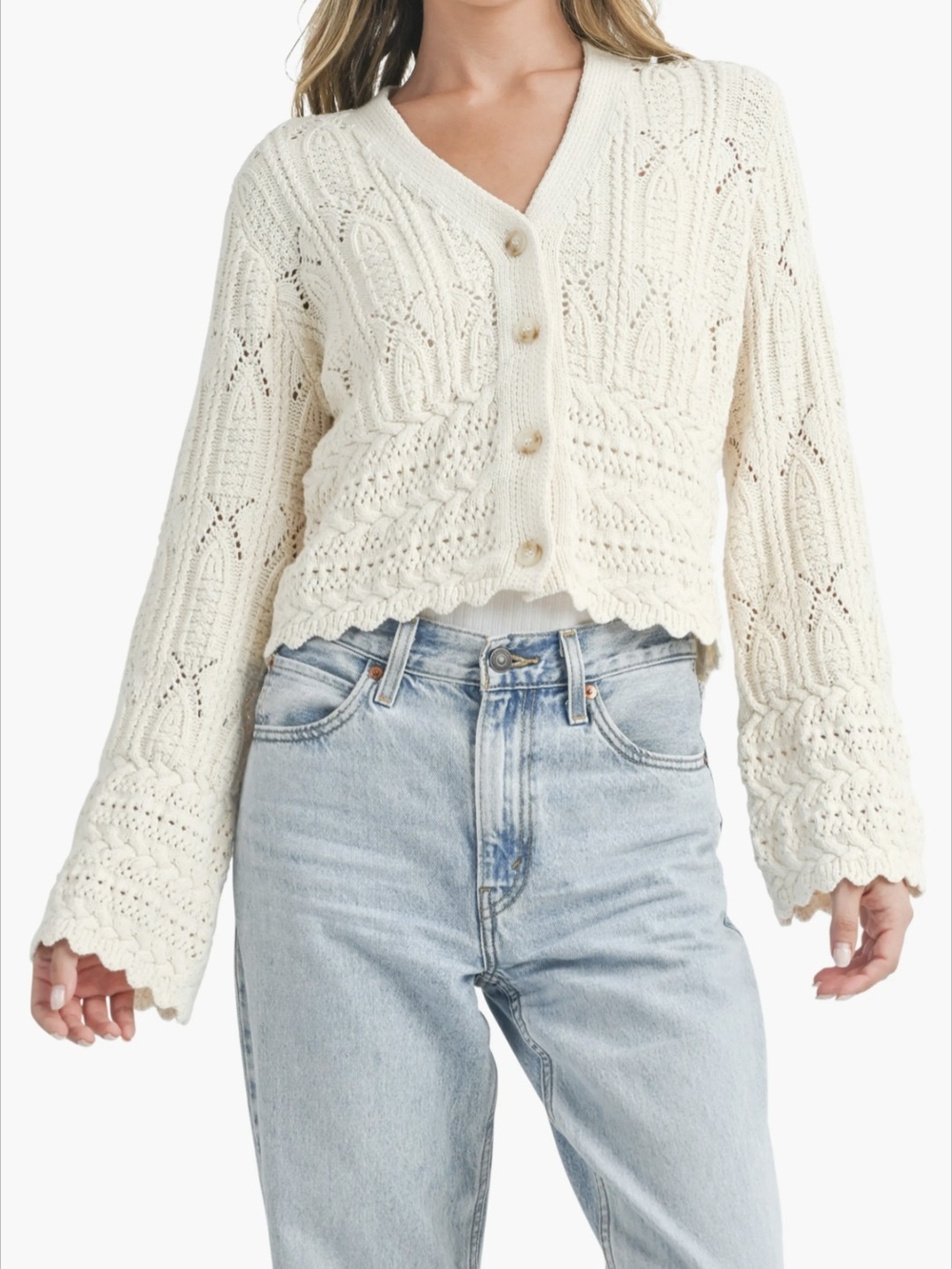 All in Favor For Nordstrom's Cream Crochet-Knit Button Cardigan